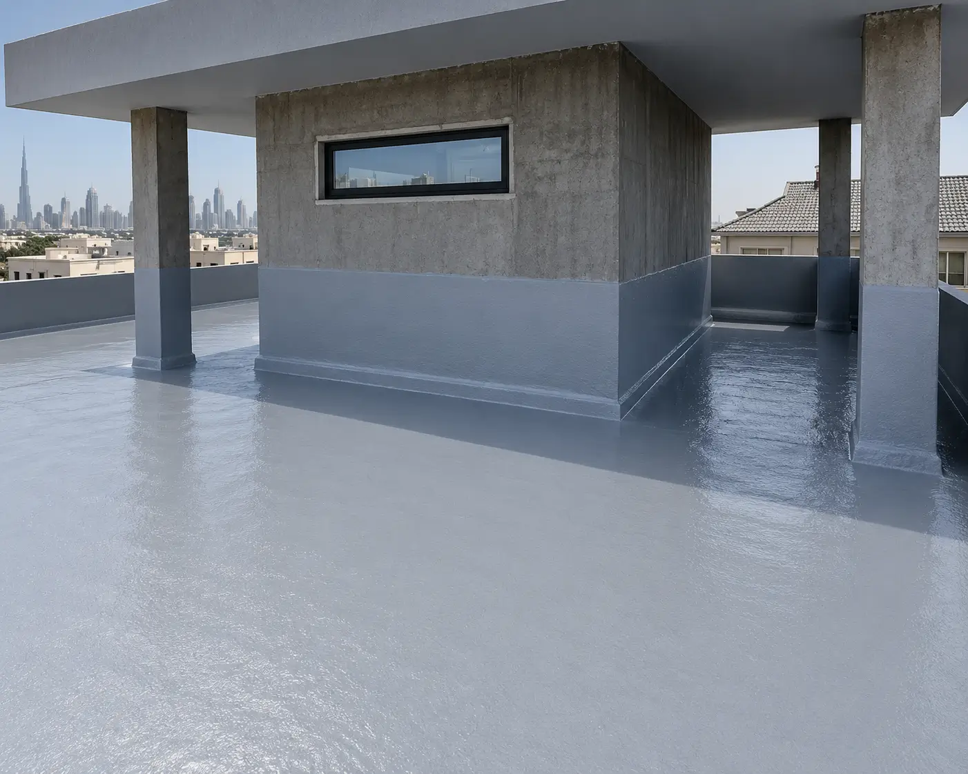 Completed combined SPF and polyurea roof on a concrete structure