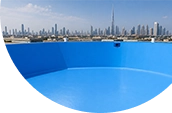 Swimming pool shell finished with blue polyurea coating