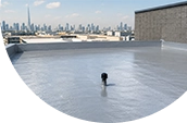 Flat commercial roof with a seamless grey membrane